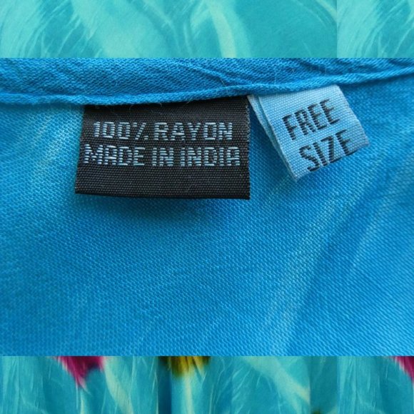 Turquoise Tie Dye V Neck Indian Dress Free Size - Picture 7 of 7